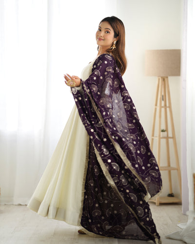 Regal Purple Vichitra Silk Anarkali with Embroidered Dupatta