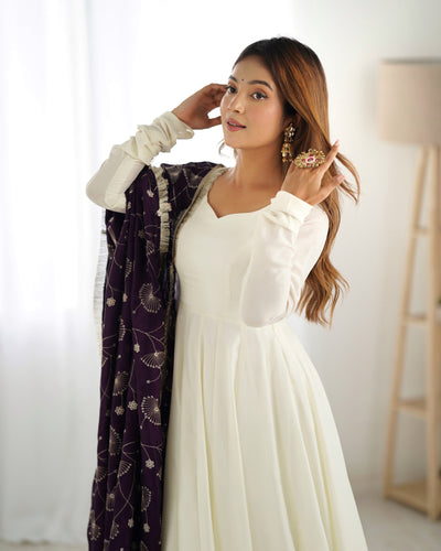 Regal Purple Vichitra Silk Anarkali with Embroidered Dupatta