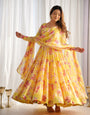 Sunshine Yellow Floral Fox Georgette Anarkali Set with Dupatta & Pants