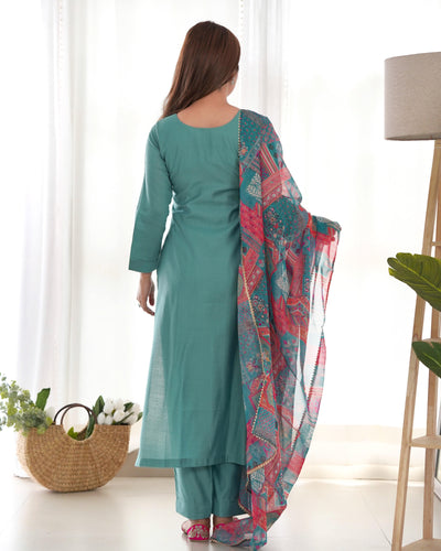 Summer & Office Wear Pure Viscose Straight Fit Kurta Set with Dupatta & Pants