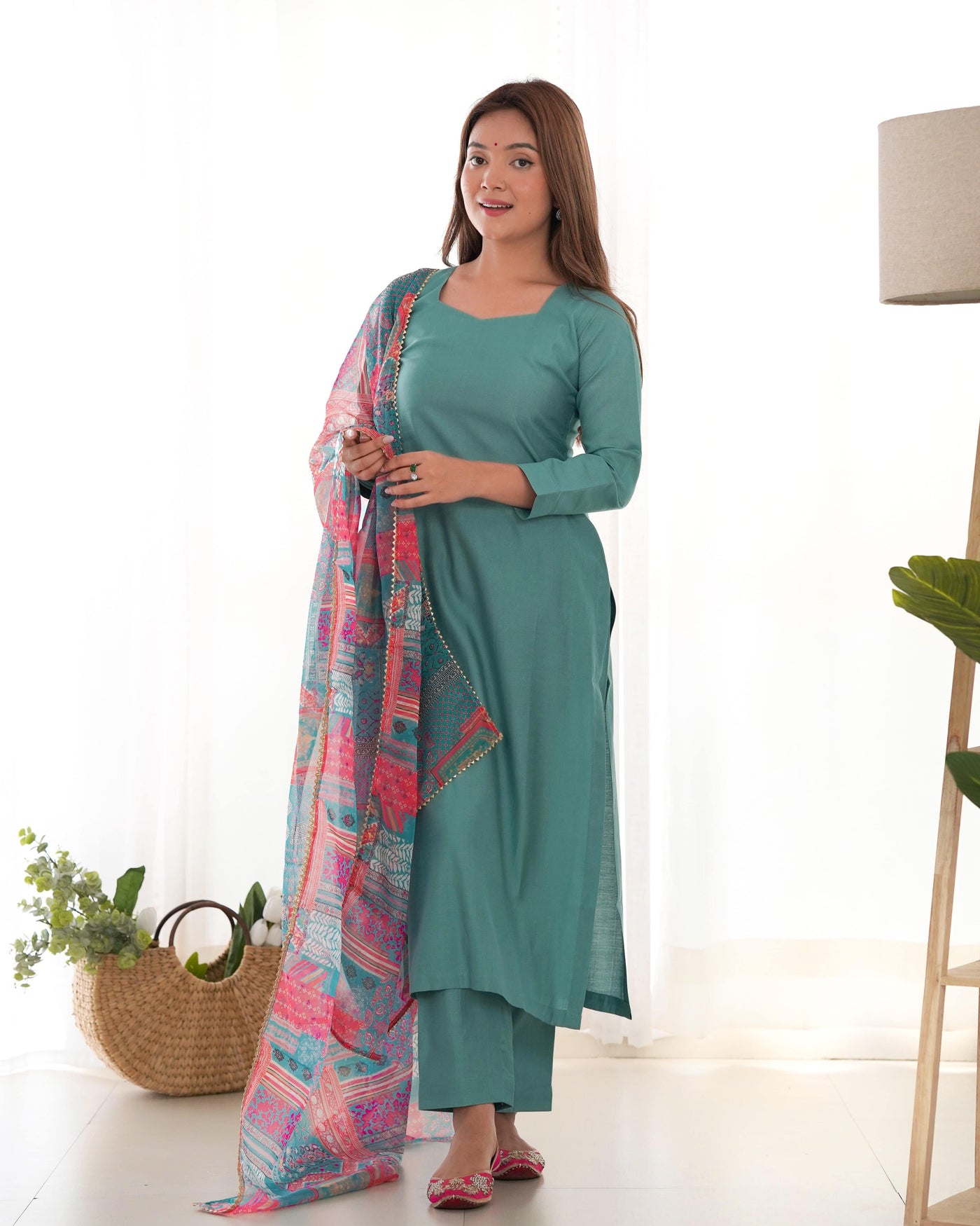 Summer & Office Wear Pure Viscose Straight Fit Kurta Set with Dupatta & Pants