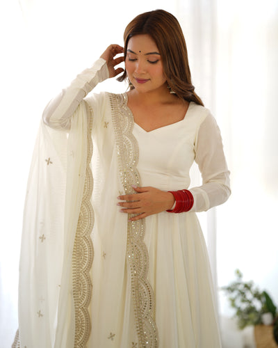 Pure Romansilk Chanderi Fabric Fully Flared Anarkali, with Dupatta Set and Pants, Ready to Wear. - Almaari Fashion