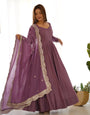 Pure Romansilk Chanderi Fabric Fully Flared Anarkali, with Dupatta Set and Pants, Ready to Wear.