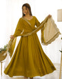 Pure Romansilk Chanderi Fabric Fully Flared Anarkali, with Dupatta Set and Pants, Ready to Wear.