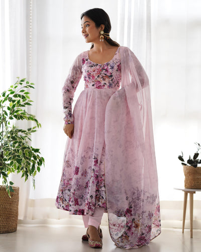 Colorful Lightweight Organza Silk Anarkali Set with Dupatta & Pants – Perfect for Festivities!