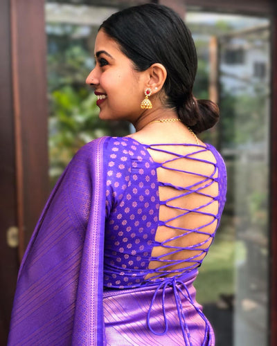 Violet Pure Kanjivaram Silk With Confounding Blouse Piece