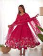 Timeless Floral Printed Organza Anarkali Suit Set – Perfect for the Festive and Wedding Season