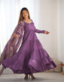 Mauve Purple Pure Romansilk Chanderi Anarkali Set with Banarasi Jacquard Dupatta