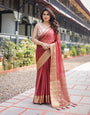 Elegant Maroon Plain Chiffon Saree with Gold Zari Border, Designer Printed Blouse & Tassel Detailing