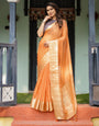 Elegant Tangerine Orange Plain Chiffon Saree with Gold Zari Border, Geometric Printed Blouse & Tassel Detailing