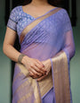 Lavender Plain Chiffon Saree with Gold Zari Border, Geometric Printed Blouse & Tassel Detailing