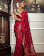 Red Pure Banarasi Silk Saree Stylish Blouse Piece