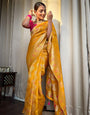 Yellow Pure Banarasi Silk Saree With Twirling Blouse Piece