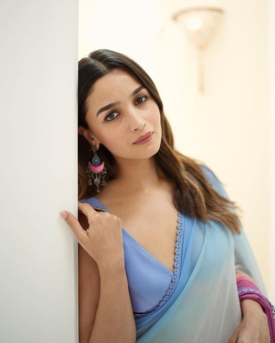 ALIA BHAT In Stunning Multi Coloured Pure Georgette Saree - Almaari Fashion