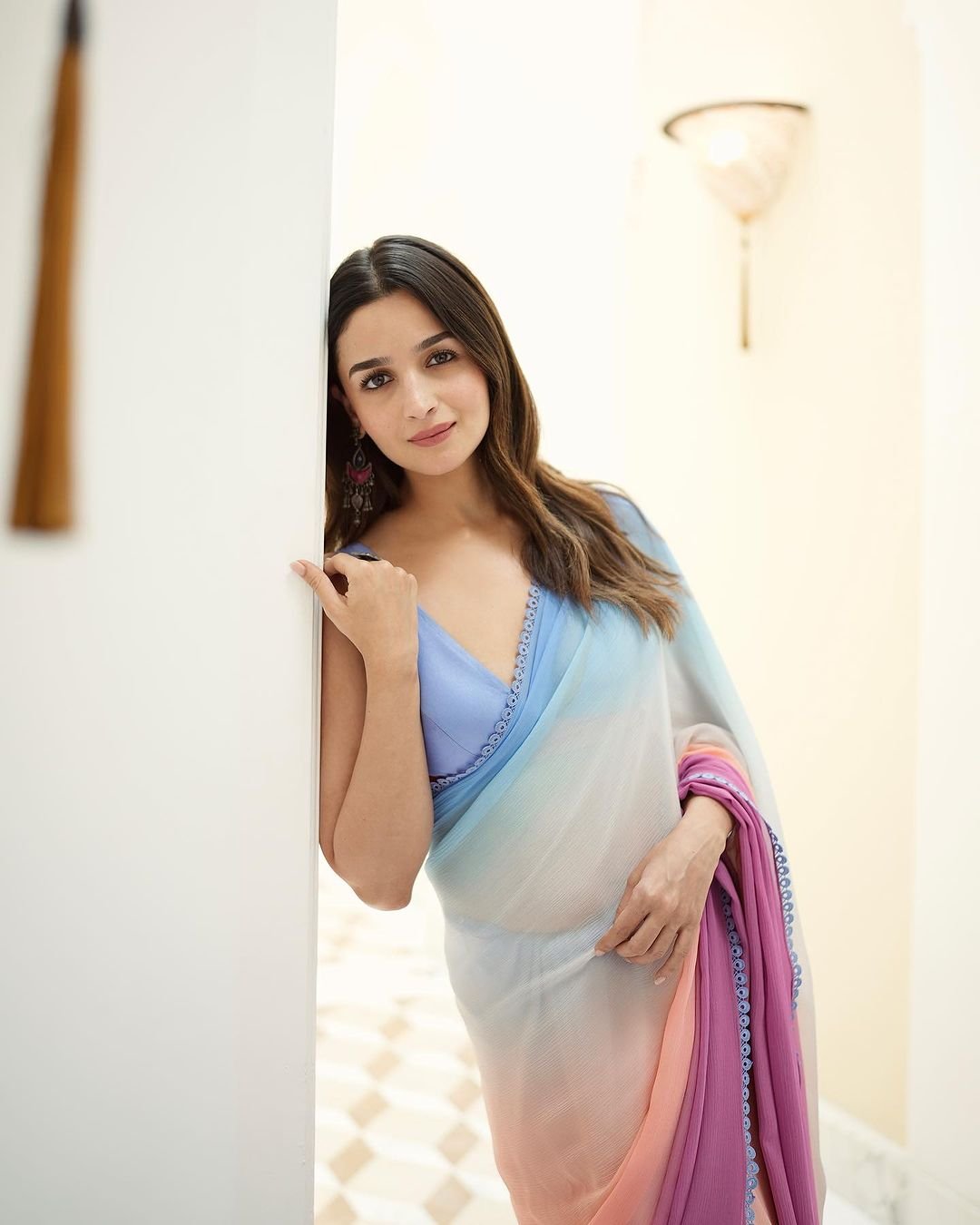 ALIA BHAT In Stunning Multi Coloured Pure Georgette Saree - Almaari Fashion