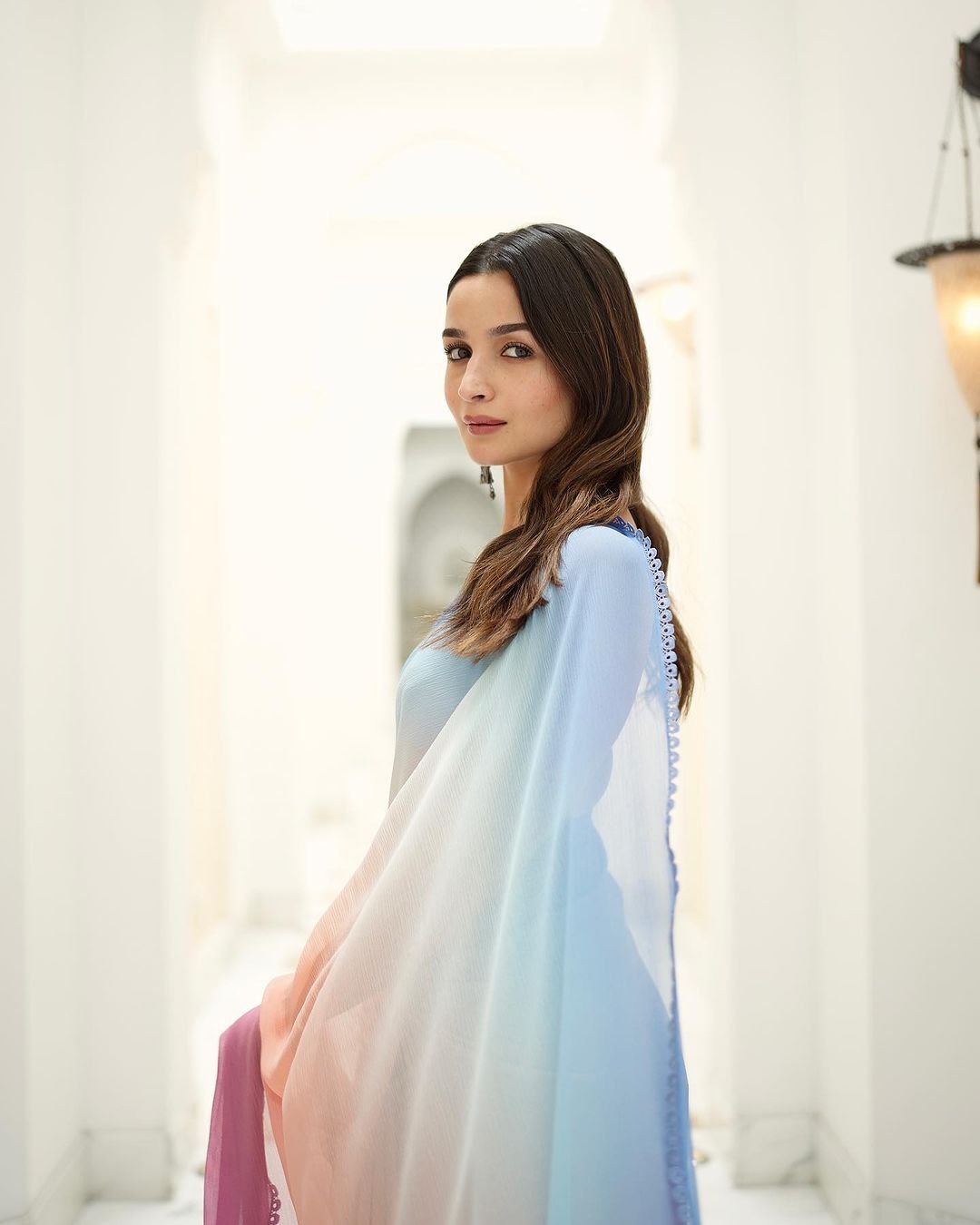 ALIA BHAT In Stunning Multi Coloured Pure Georgette Saree - Almaari Fashion