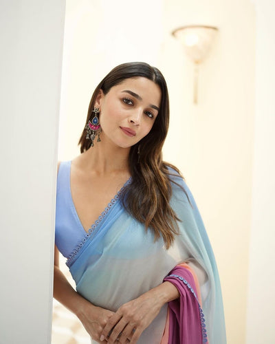 ALIA BHAT In Stunning Multi Coloured Pure Georgette Saree - Almaari Fashion