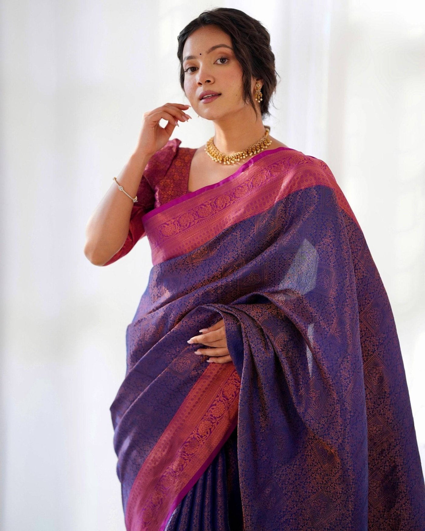 Pure Banarasi Silk Saree Weaved With Copper Zari