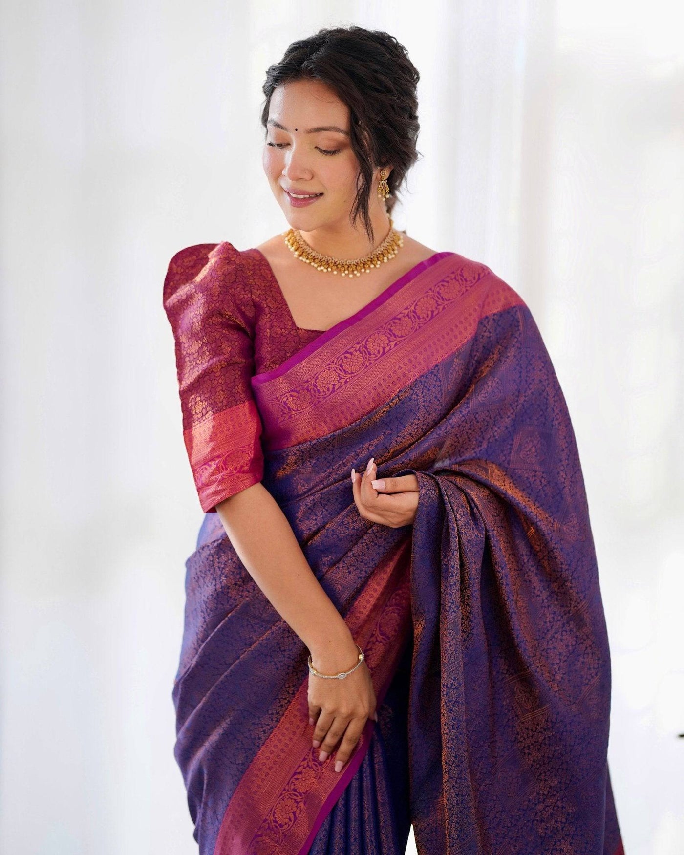 Pure Banarasi Silk Saree Weaved With Copper Zari