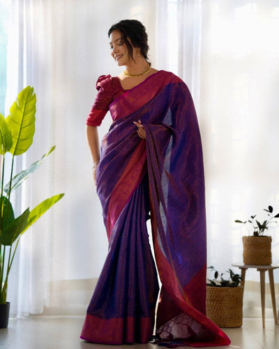 Pure Banarasi Silk Saree Weaved With Copper Zari