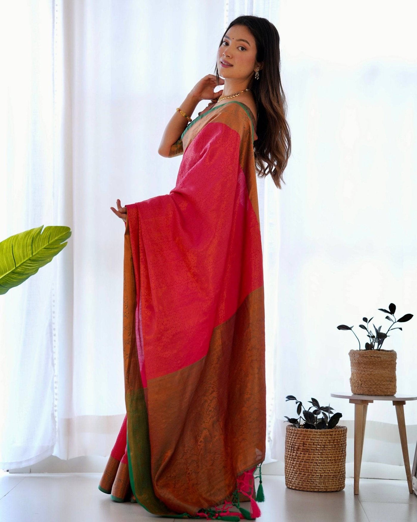 Pure Banarasi Silk Saree Weaved With Copper Zari