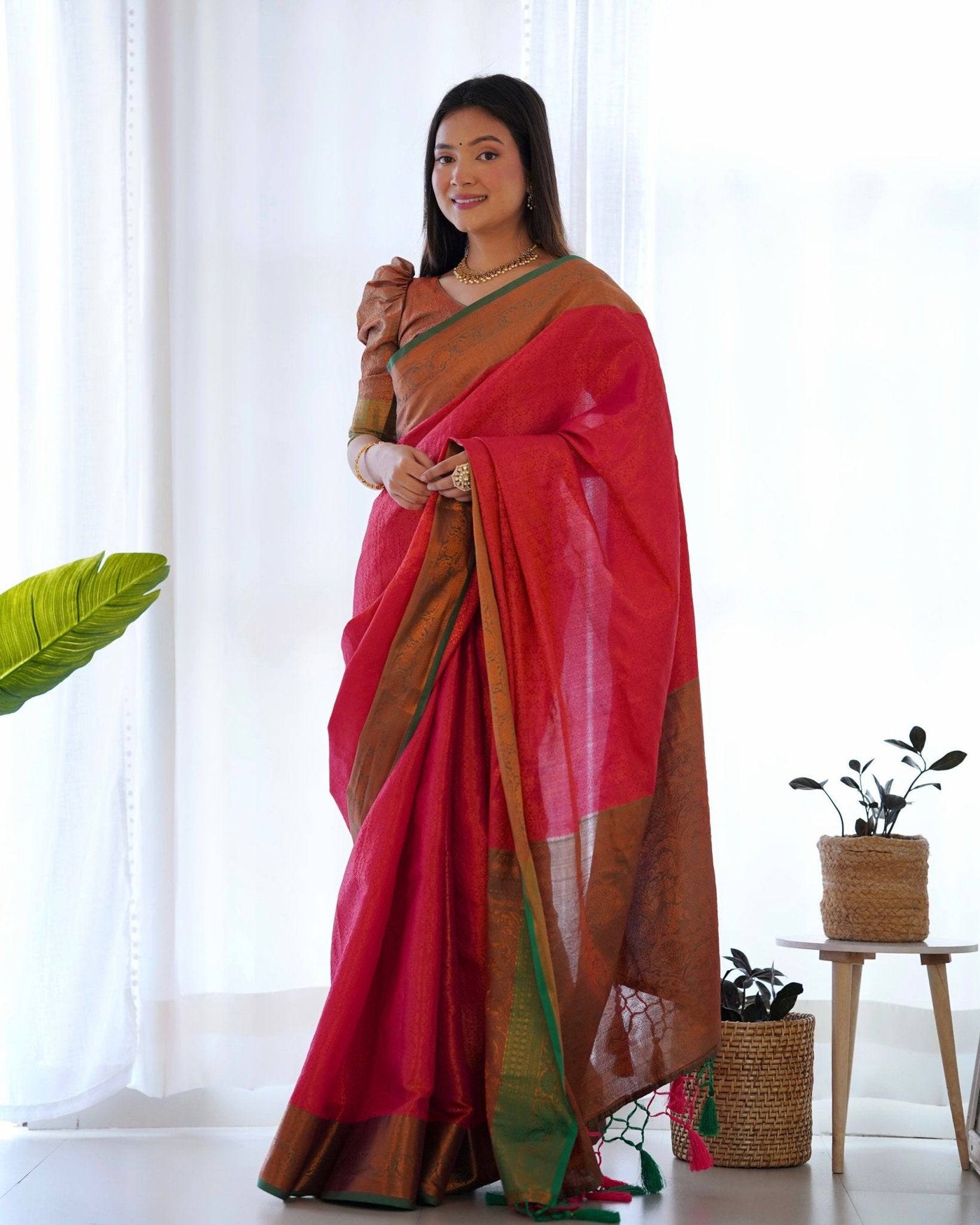 Pure Banarasi Silk Saree Weaved With Copper Zari