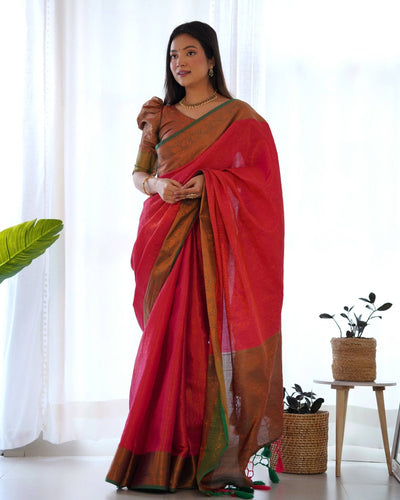 Pure Banarasi Silk Saree Weaved With Copper Zari