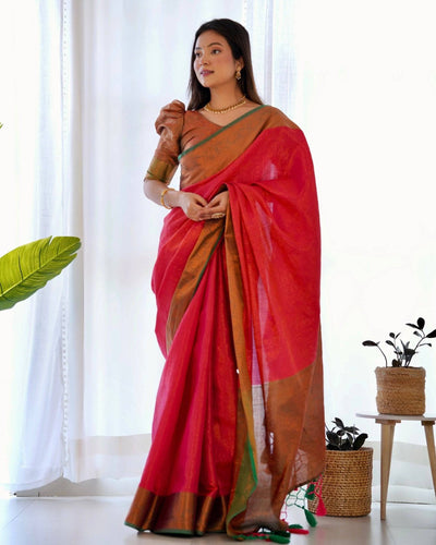 Pure Banarasi Silk Saree Weaved With Copper Zari