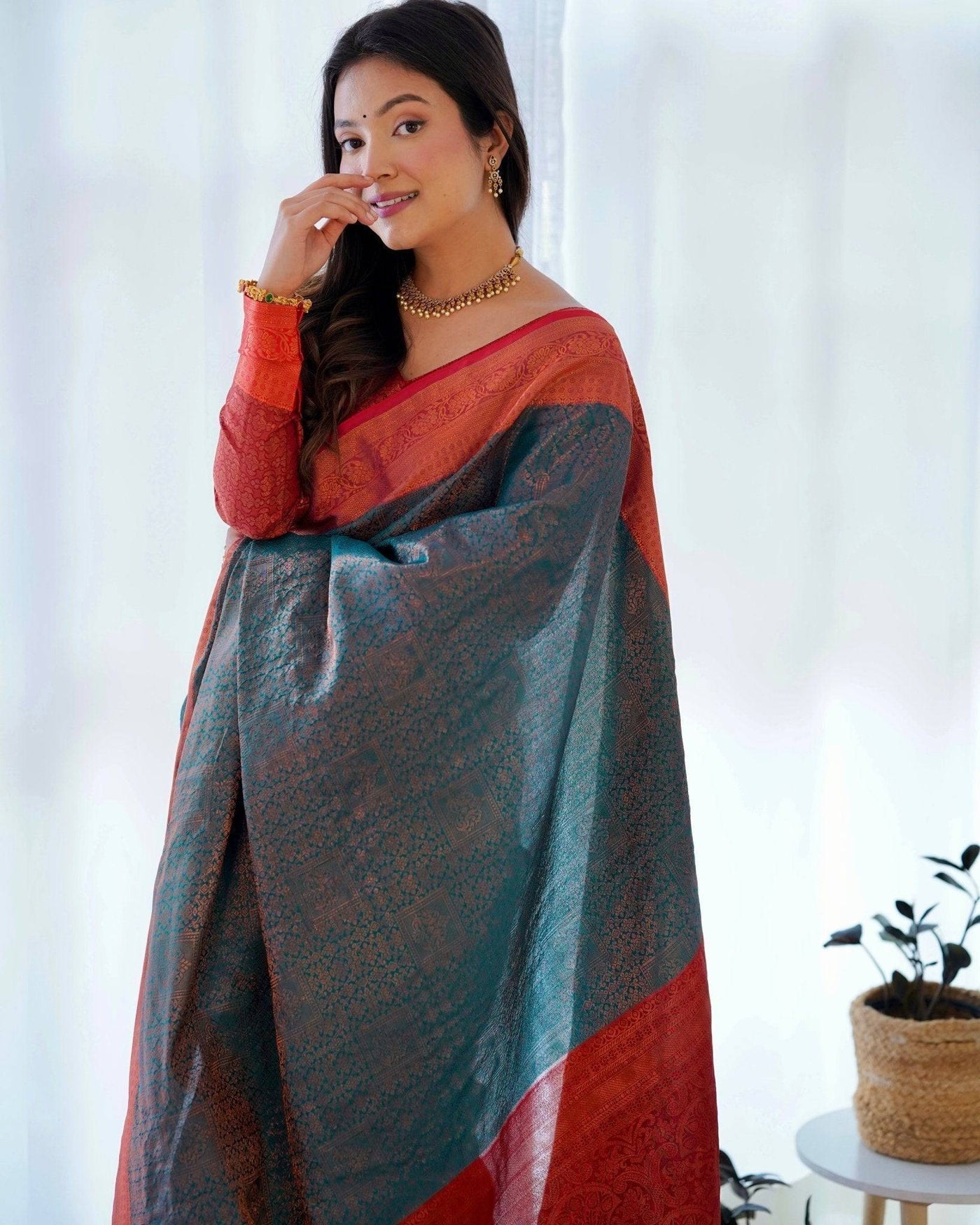 Pure Banarasi Silk Saree Weaved With Copper Zari