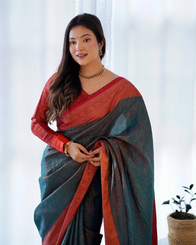 Pure Banarasi Silk Saree Weaved With Copper Zari