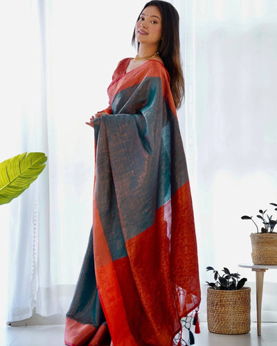 Pure Banarasi Silk Saree Weaved With Copper Zari