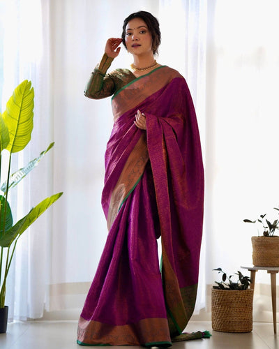 Pure Banarasi Silk Saree Weaved With Copper Zari