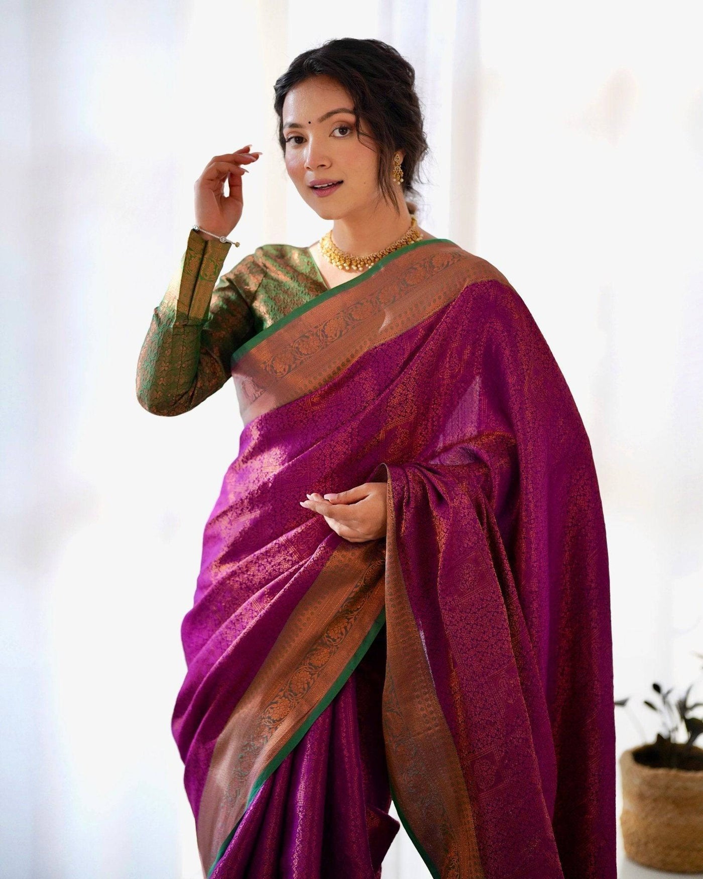 Pure Banarasi Silk Saree Weaved With Copper Zari