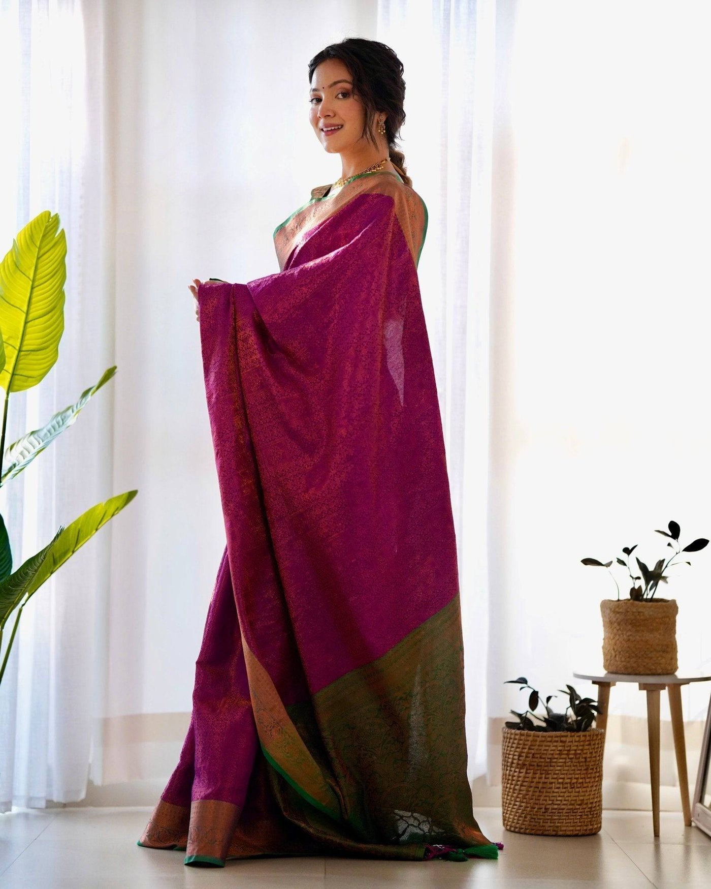 Pure Banarasi Silk Saree Weaved With Copper Zari