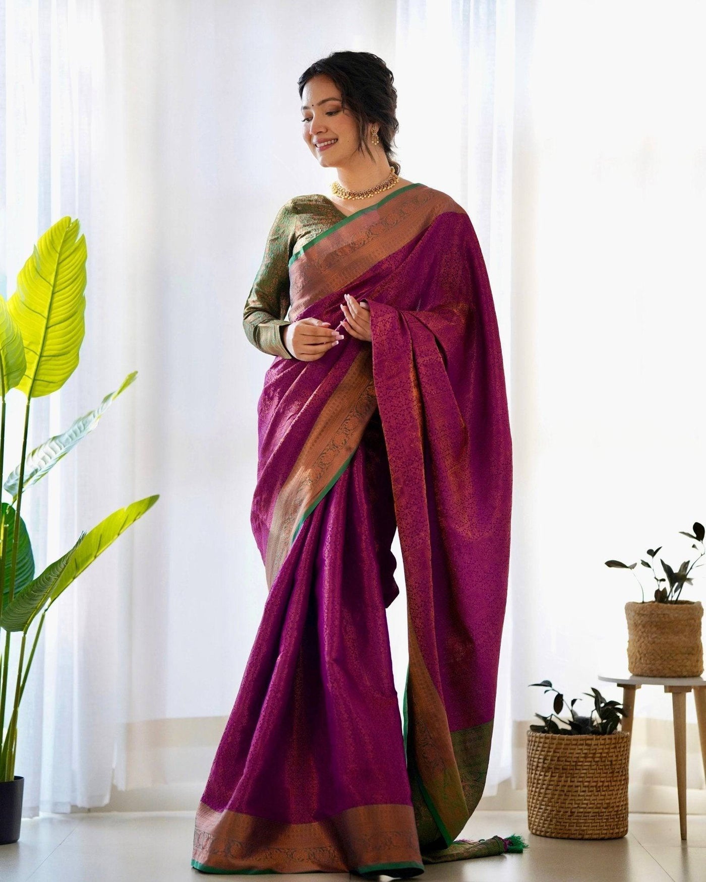 Pure Banarasi Silk Saree Weaved With Copper Zari