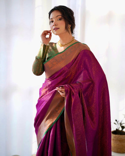 Pure Banarasi Silk Saree Weaved With Copper Zari