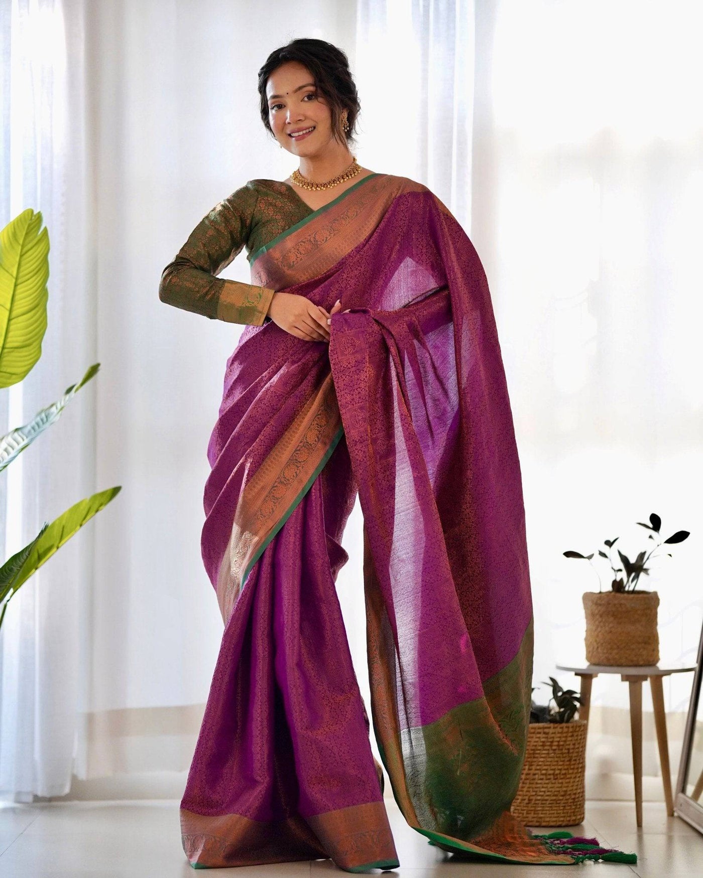 Pure Banarasi Silk Saree Weaved With Copper Zari