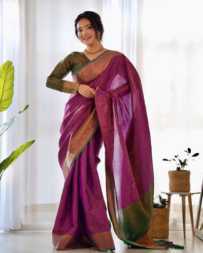 Pure Banarasi Silk Saree Weaved With Copper Zari