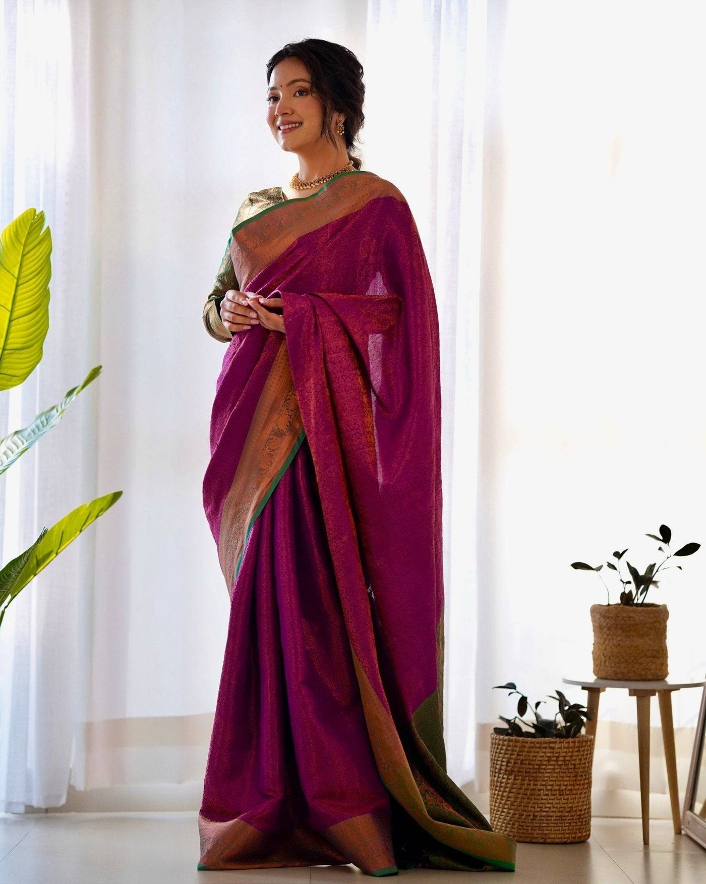 Pure Banarasi Silk Saree Weaved With Copper Zari