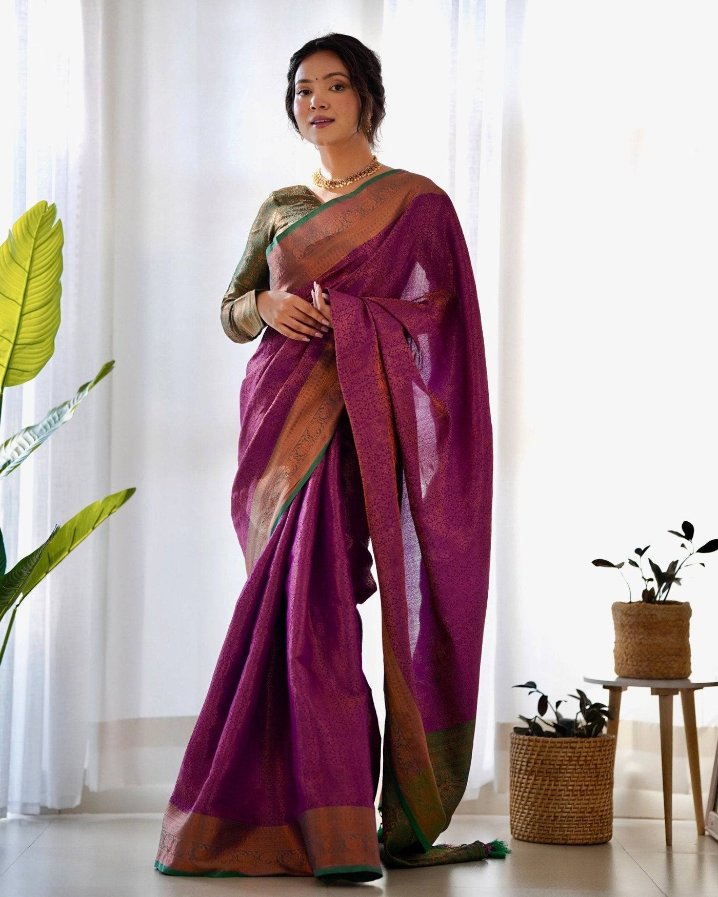 Pure Banarasi Silk Saree Weaved With Copper Zari