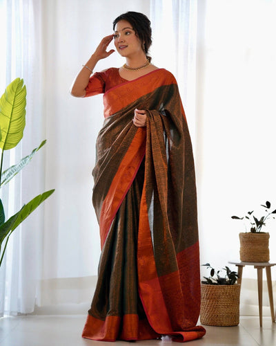 Pure Banarasi Silk Saree Weaved With Copper Zari