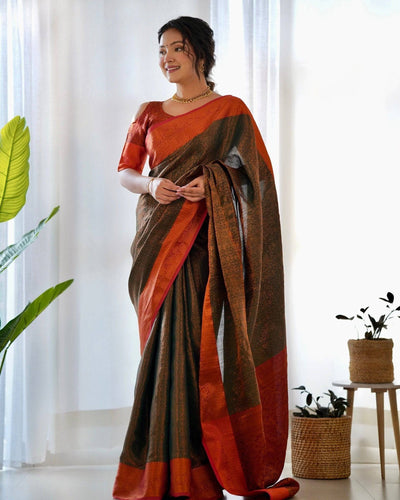 Pure Banarasi Silk Saree Weaved With Copper Zari