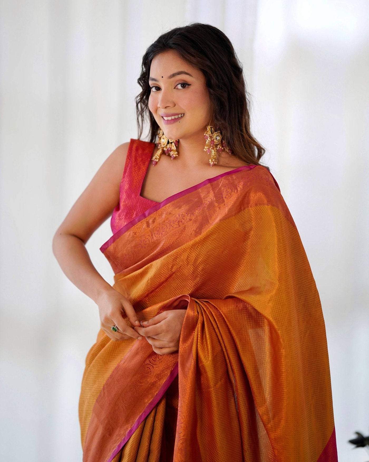 Pure Banarasi Silk Saree Weaved With Copper Zari