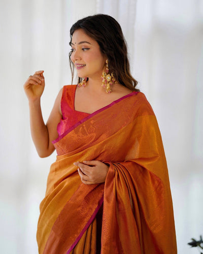 Pure Banarasi Silk Saree Weaved With Copper Zari