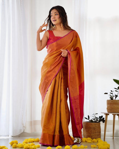 Pure Banarasi Silk Saree Weaved With Copper Zari