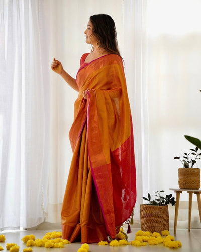 Pure Banarasi Silk Saree Weaved With Copper Zari