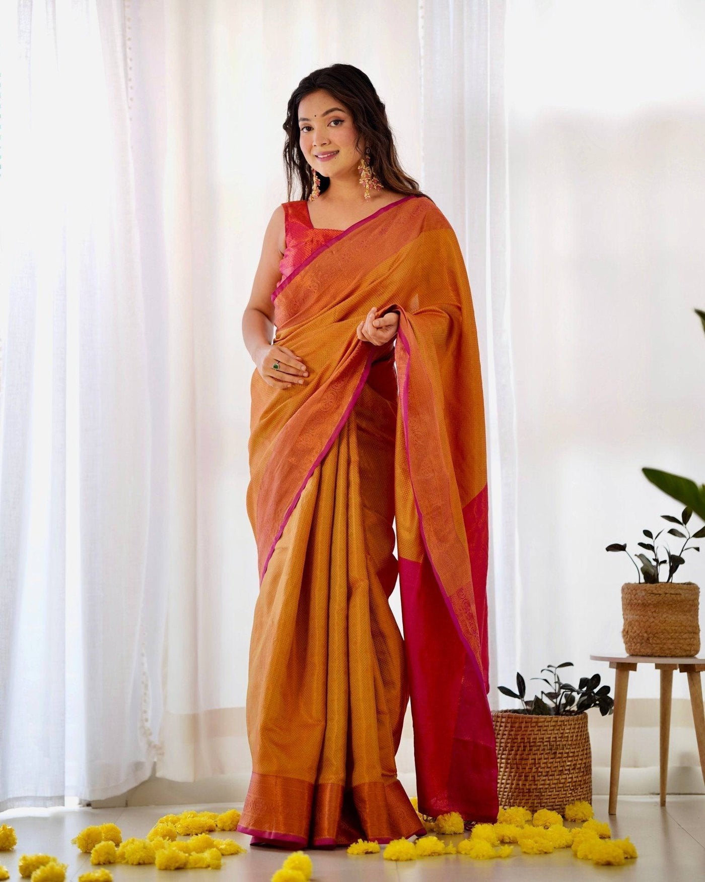 Pure Banarasi Silk Saree Weaved With Copper Zari