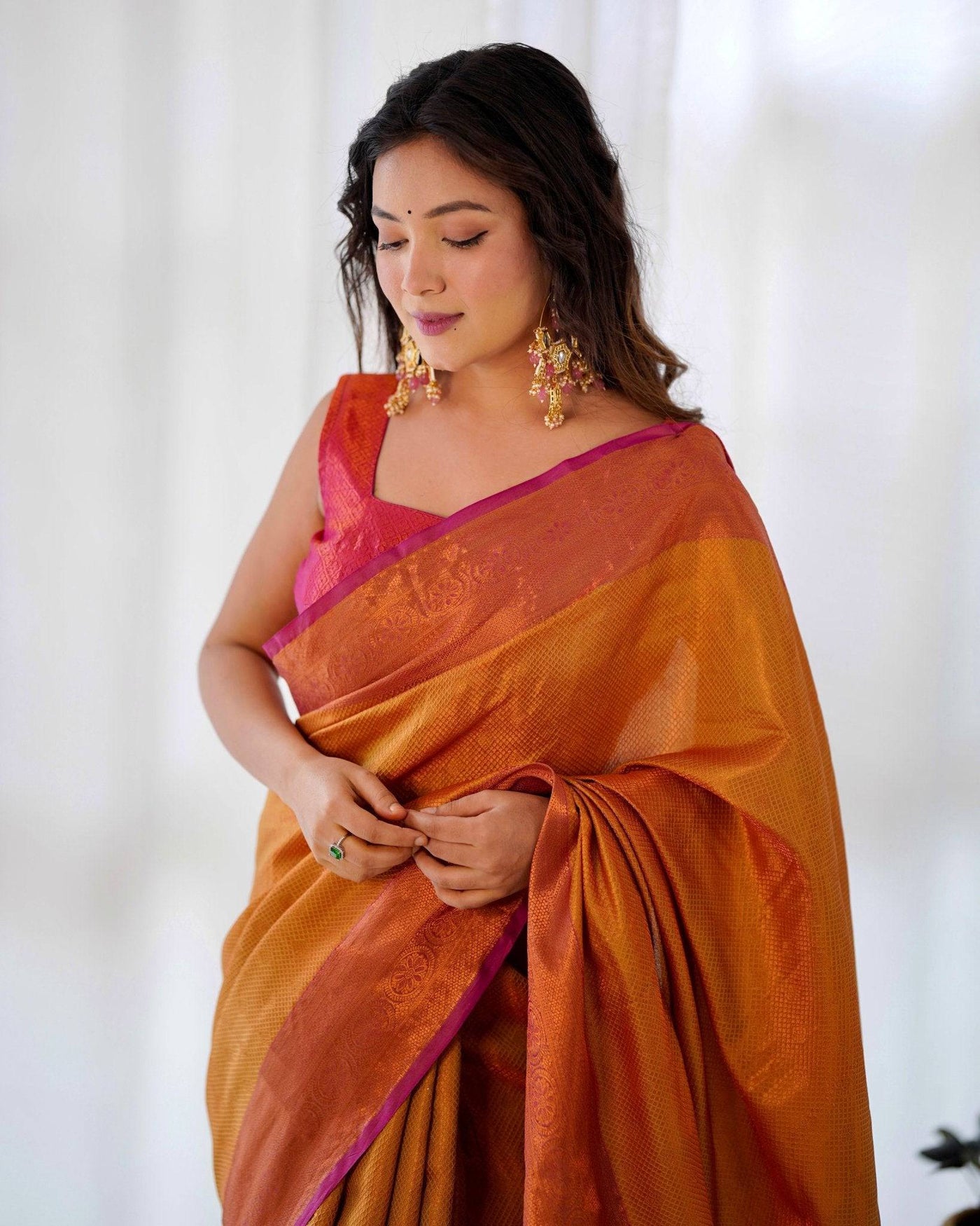 Pure Banarasi Silk Saree Weaved With Copper Zari