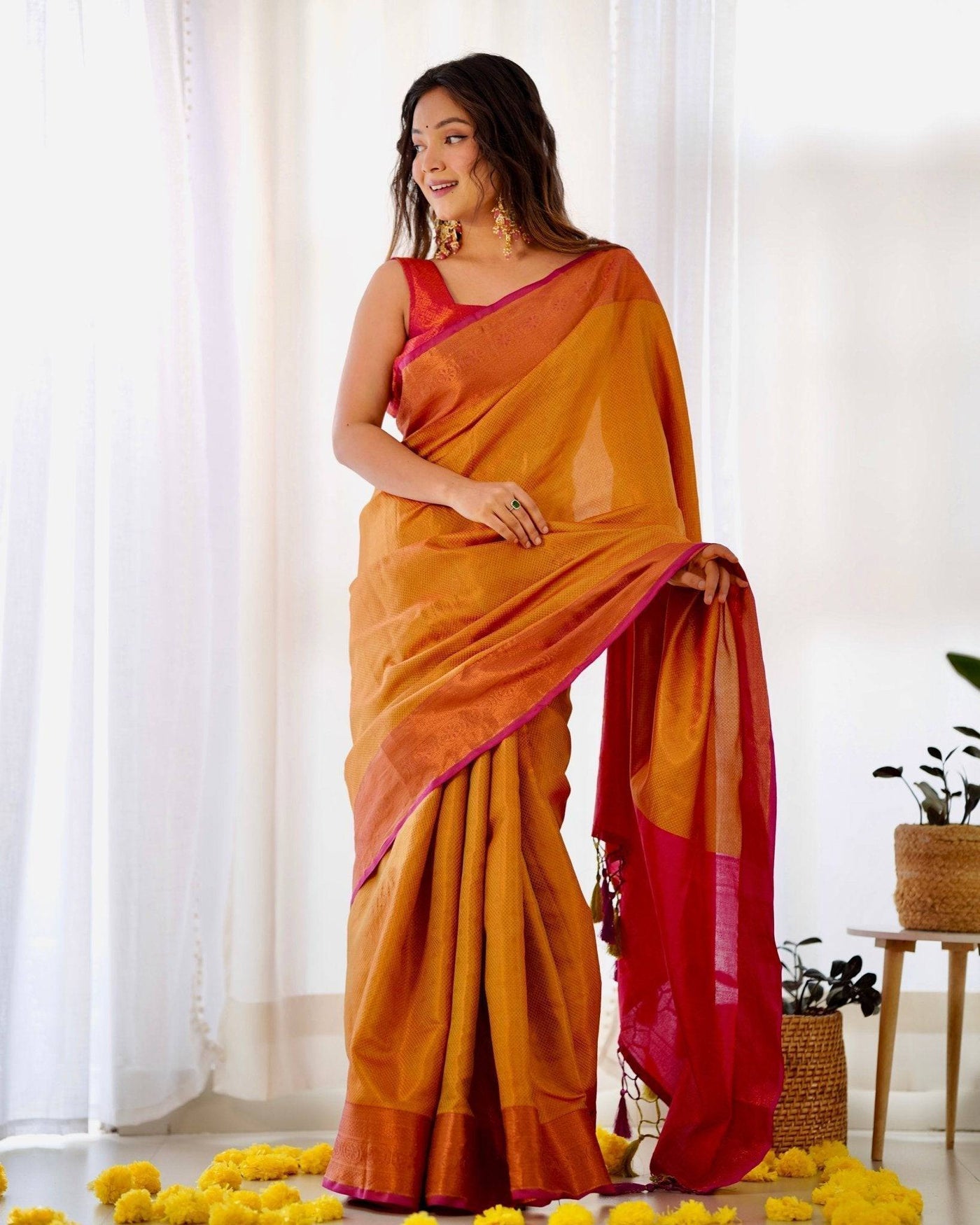 Pure Banarasi Silk Saree Weaved With Copper Zari