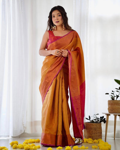 Pure Banarasi Silk Saree Weaved With Copper Zari